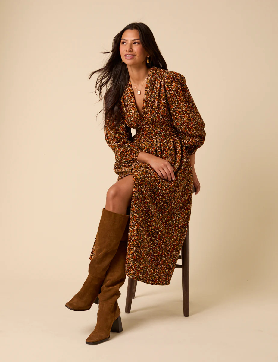 Black Ditsy Floral Long Sleeve Starlight Midi Dress | Nobody's Child