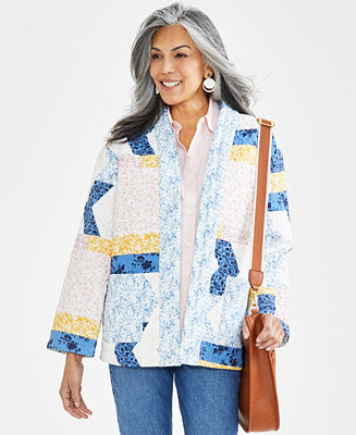 Women's Patchwork Quilted Open-Front Jacket, Created for Macy's | Macy's