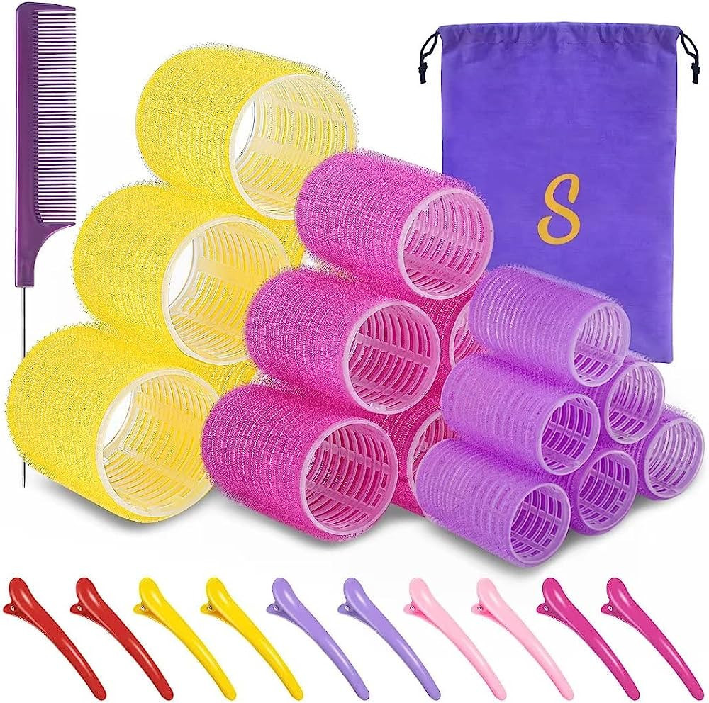 Self grip hair roller set,Hair roller set 18 pcs,Heatless hair curlers,Hair rollers for Long hair... | Amazon (US)