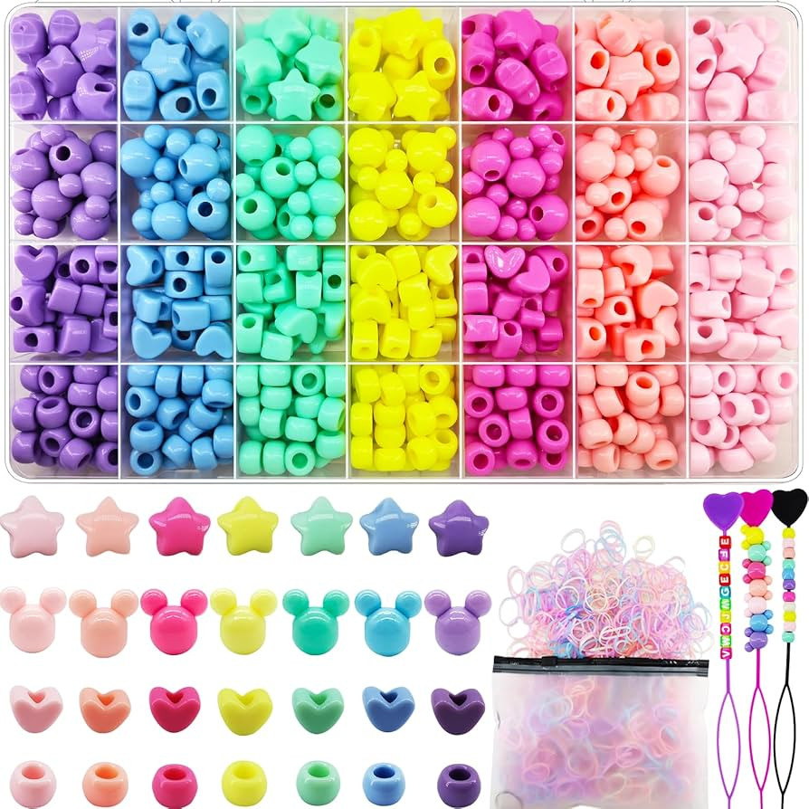 1451 Pcs Hair Beads Kit - Candy Color Acrylic Mickey Heart Star Pastel Pony Kandi Beads for Braid... | Amazon (US)