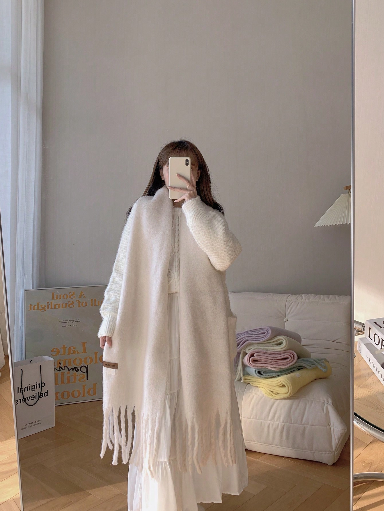 Macaroon Color Solid Warm Plush Scarf, Suitable For Daily Wear, Couple Shawl | SHEIN USA | SHEIN