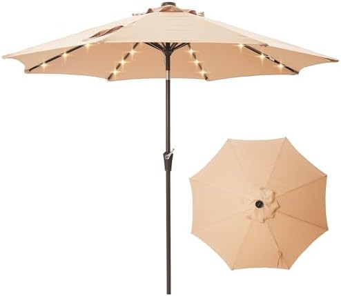 9FT Solar-Powered LED Patio Umbrella with Tilt Crank,Outdoor Market Umbrella with 32 Lights,Sunsh... | Amazon (US)
