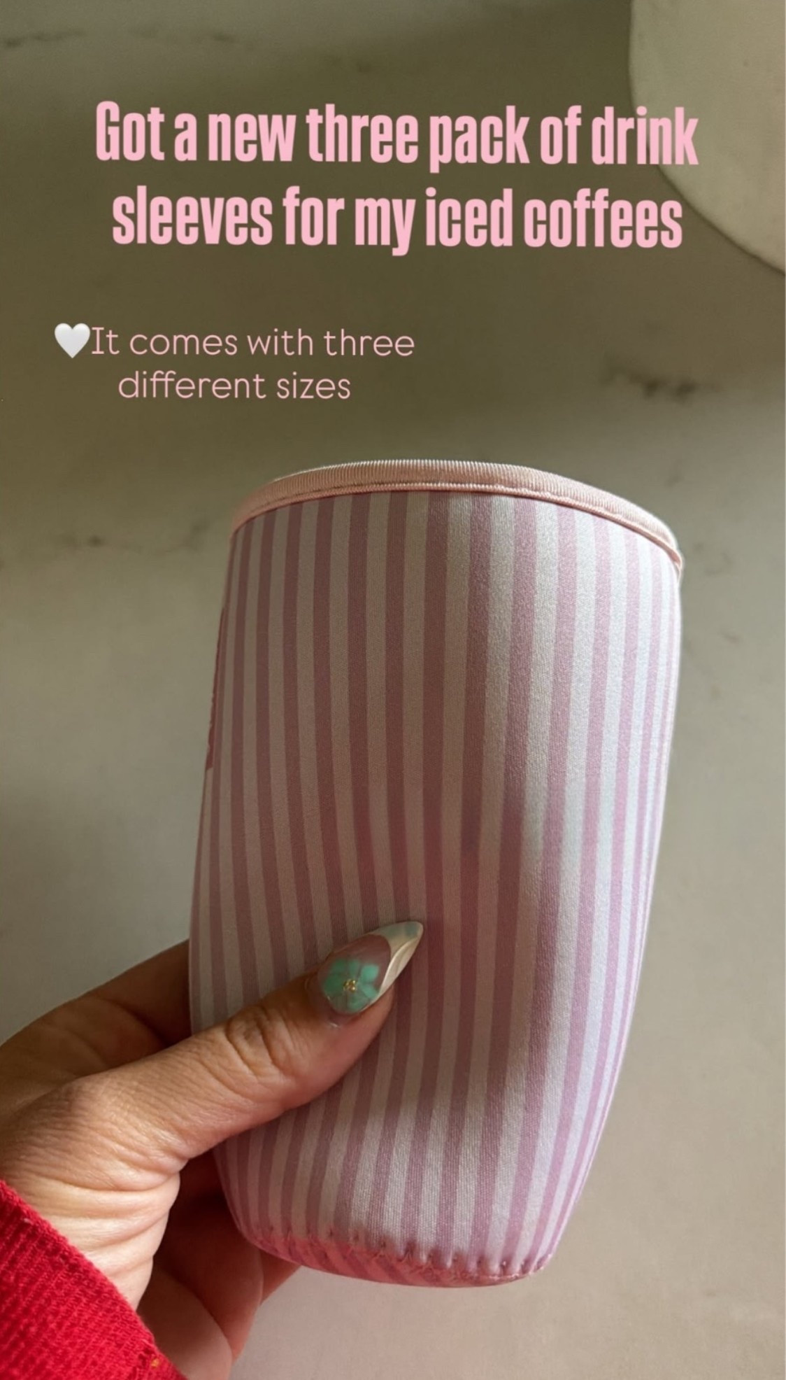 My iced coffee finally got a cute outfit too! 🤍 These reusable drink sleeves come in 3 different sizes and help keep your hands dry while making every coffee run a little more aesthetic.

#LTKHome #CoffeeLover #AmazonFinds #IcedCoffee #CoffeeAccessories #PinkAesthetic #EverydayEssentials

#LTKmomlife #LTKHome #LTKmorningroutine