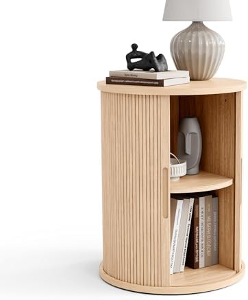 LINSY HOME Round Fluted End Table, Tall Side Table with Sliding Tambour Door and Storage Shelf, M... | Amazon (US)