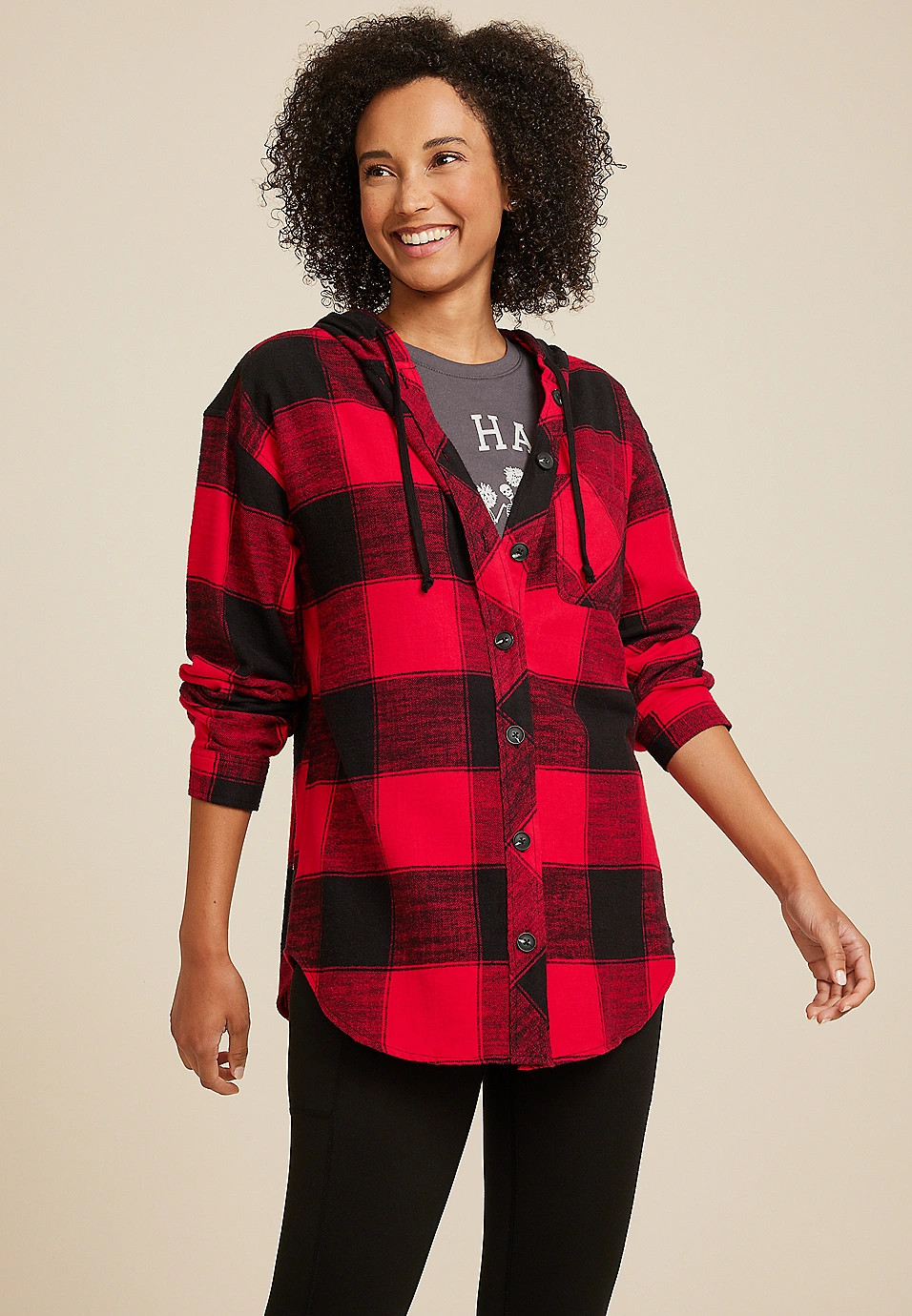 Collegiate Plaid Hooded Button Down Shirt | Maurices