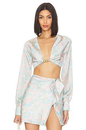 Crissa Crop Top in Blue Watercolor | Revolve Clothing (Global)