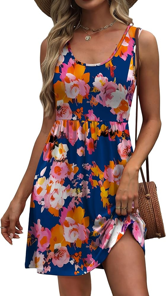 WIHOLL Women's Summer Dress 2026 A-Line Sleeveless Casual Sundress with Pockets Floral/Solid | Amazon (US)