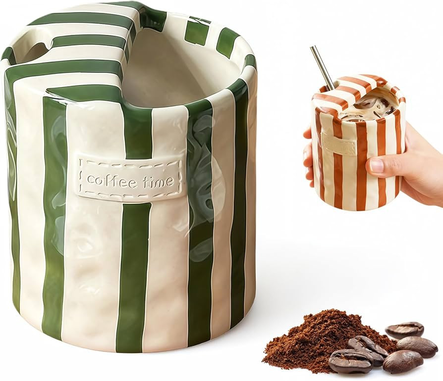 Shelprojsu 10oz Ceramic Coffee Mug,Retro Striped Coffee Cups,with Sip hole Espresso Ceramic Cup,n... | Amazon (US)