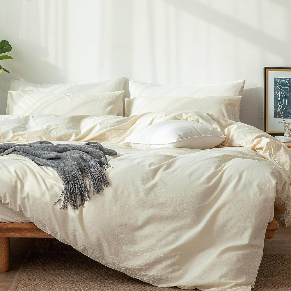 MooMee Bedding Duvet Cover Set 100% Washed Cotton Linen Like Textured Breathable Durable Soft Com... | Amazon (US)