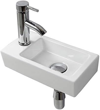 Wall Hung Basin Sink Small Cloakroom Basin Rectangle Ceramic Wash Basin Right Hand (Left Hand) | Amazon (US)