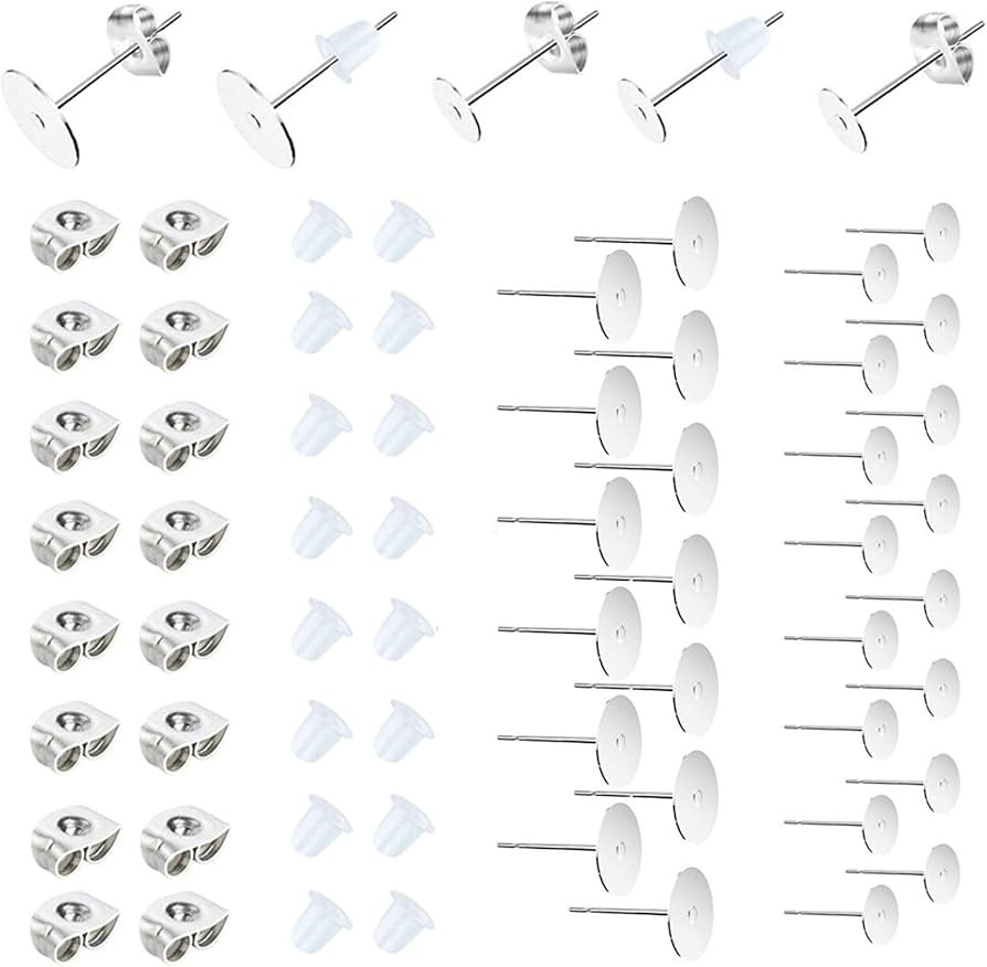450PCS Earring Posts Stainless Steel Flat Pad,Hypoallergenic Stud Earrings with Butterfly and Rub... | Amazon (US)