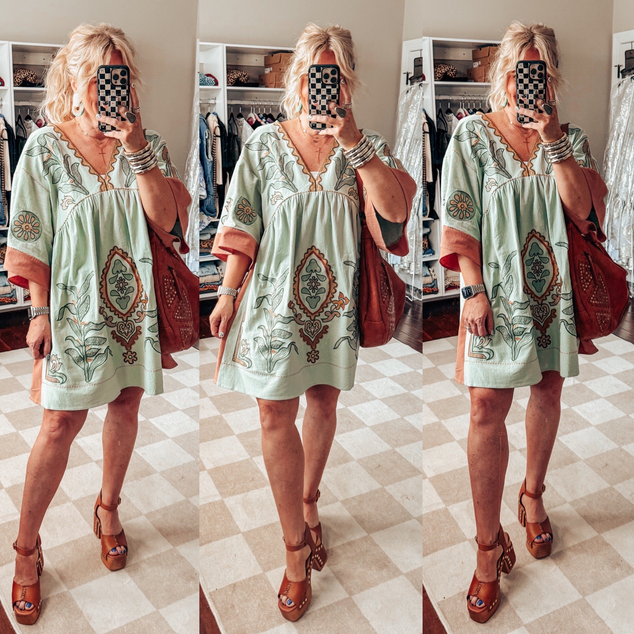 This embroidered boho dress is the cutest! I’m wearing my true size medium. 
Dress - M
Clogs - true to size 
 ✨My necklaces are @shopbeljoy save with code MANDIE20 

#LTKStyleTip #LTKFindsUnder50 #LTKOver40
