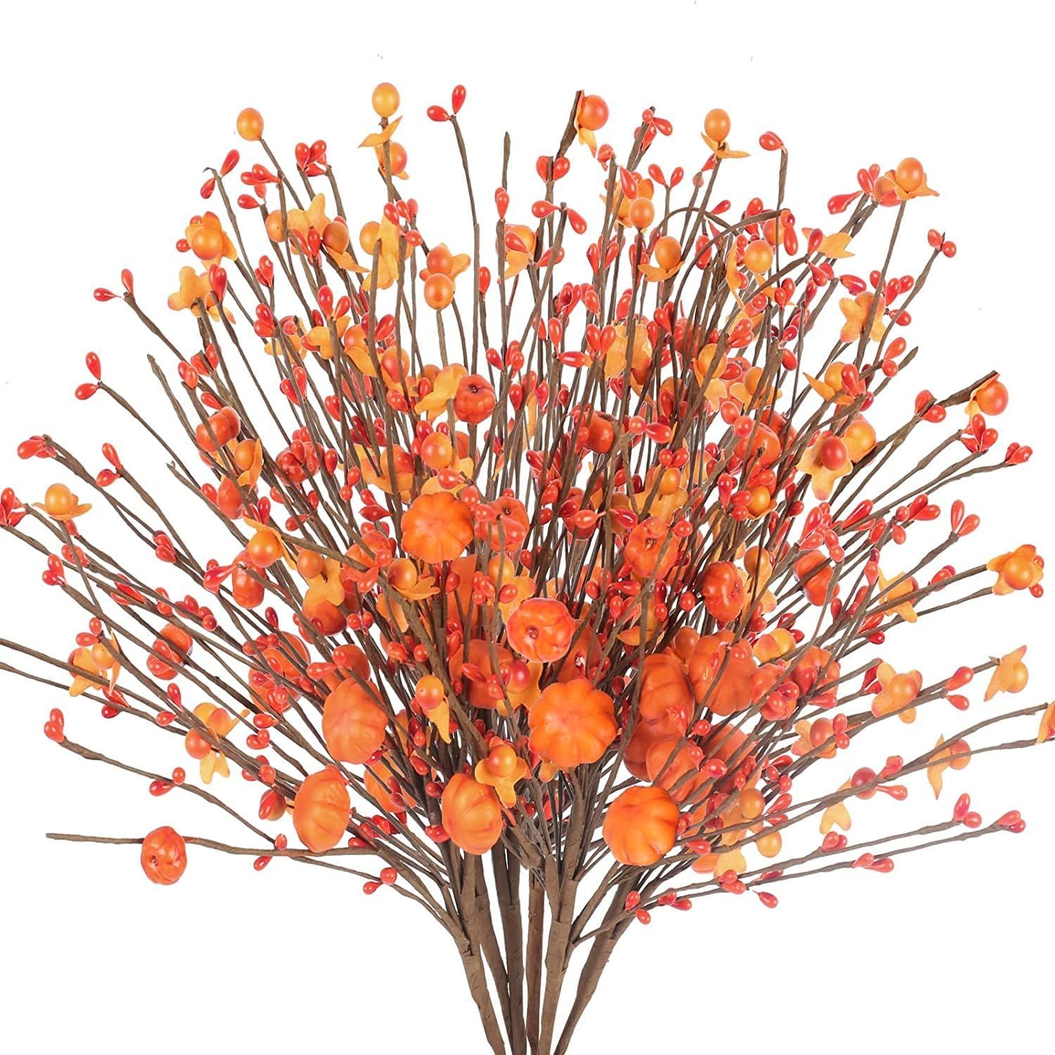 Amazon.com: HO2NLE 6PCS Artificial Fall Flowers Arrangement Orange Pumpkin Stems Fall Spray Picks... | Amazon (US)