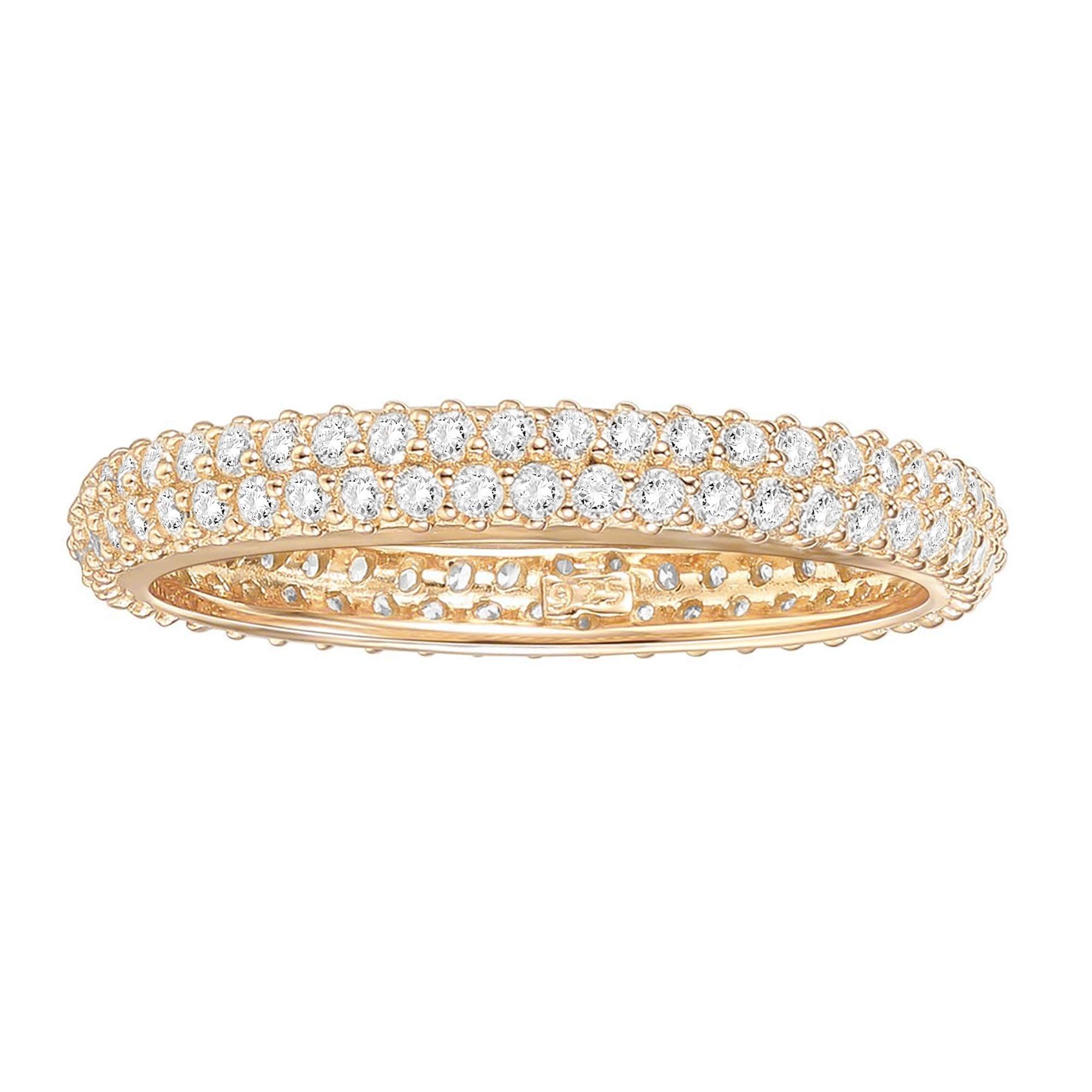 PAVOI 14K Gold Plated Sterling Silver Cubic Zirconia Double Row Eternity Band for Women | Amazon (US)