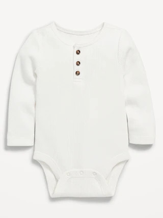 Unisex Long-Sleeve Thermal-Knit Henley Bodysuit for Baby | Old Navy (US)
