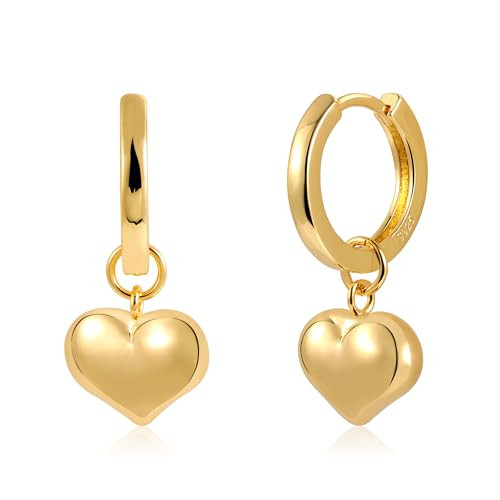 14K Gold Heart Dangle Earrings for Women Trendy Sterling Silver Heart Drop Earrings Lightweight Gold Huggie Hoop Earrings S925 Jewelry | Amazon (US)