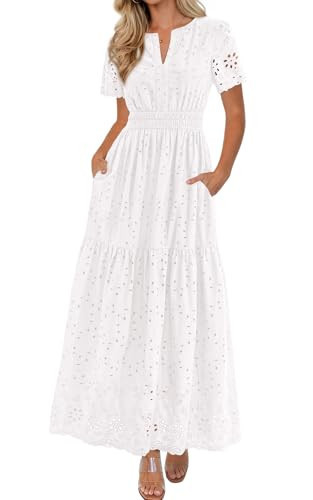 PRETTYGARDEN Spring Cocktail Dresses for Women Wedding Guest Trendy Short Sleeve Tiered Flowy Sun Dress Women Fashion Outfits (White, XX-Large) | Amazon (US)