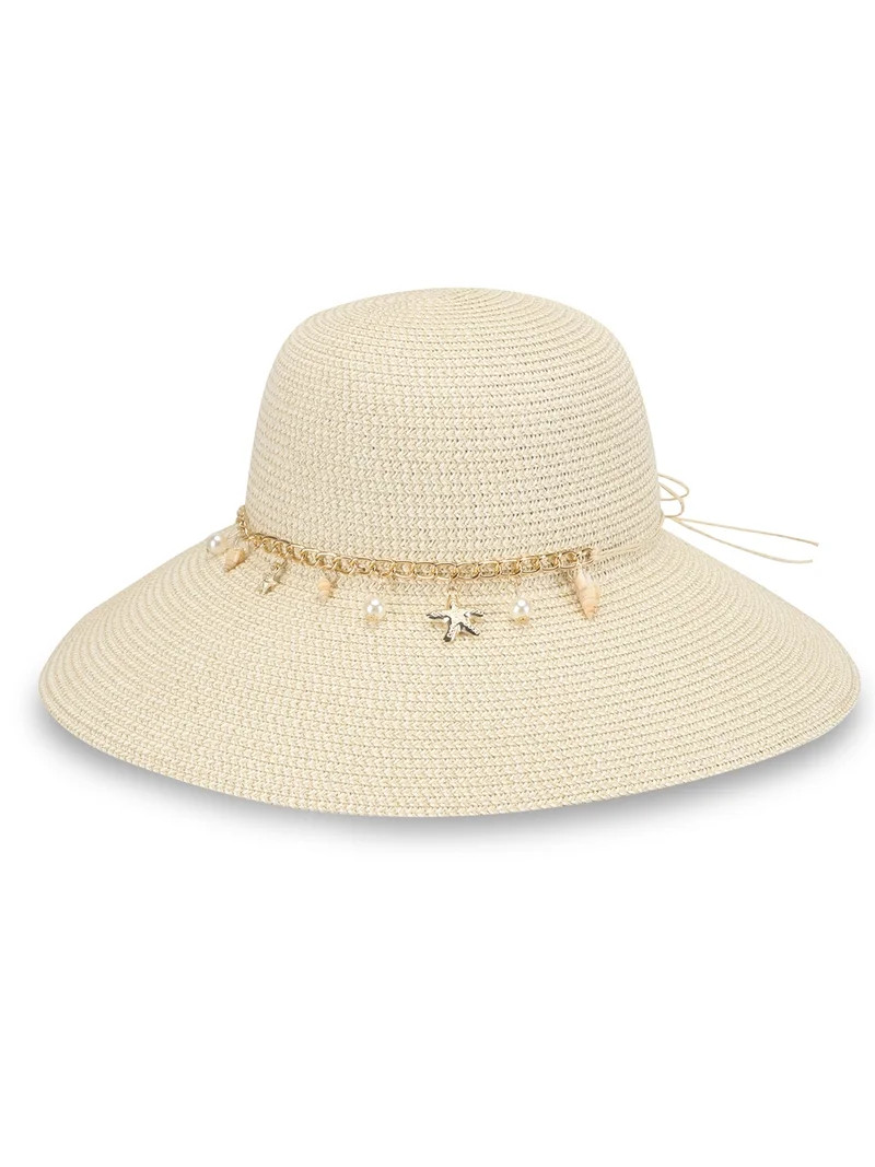 Jessica Simpson Women's Straw Hat with Wide Brim and Shell Band | Walmart (US)