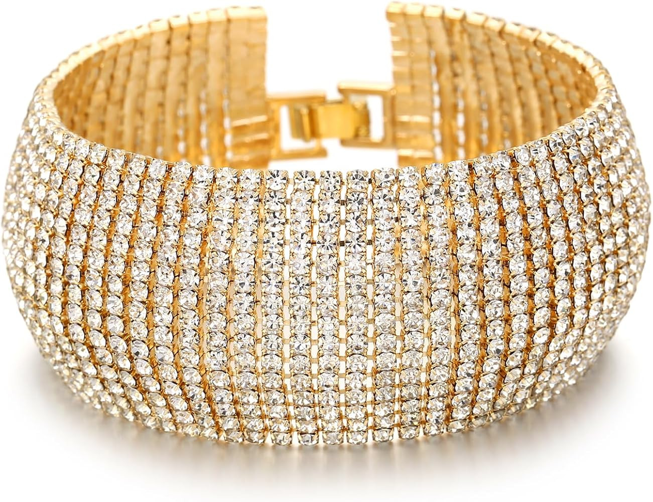 Sparkly Silver/Gold Rhinestone Bracelet for Women Chunky Bangle Bracelets Wedding Jewelry | Amazon (US)