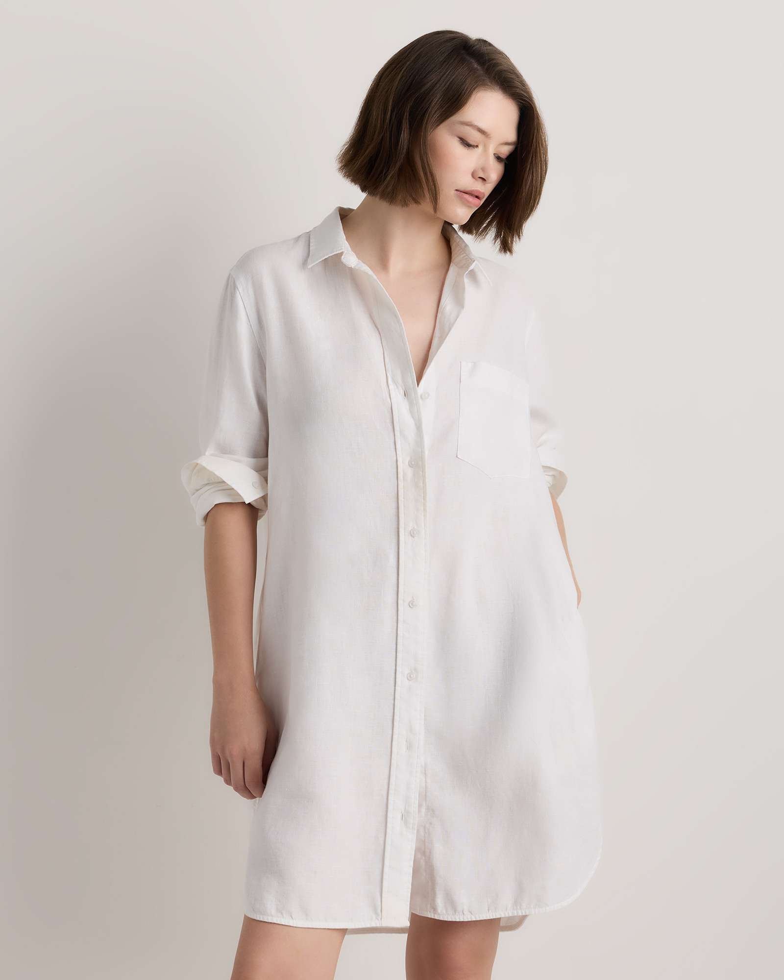 Quince | Women's 100% European Linen Shirt Dress in White, Size XL, Organic Linen | Quince