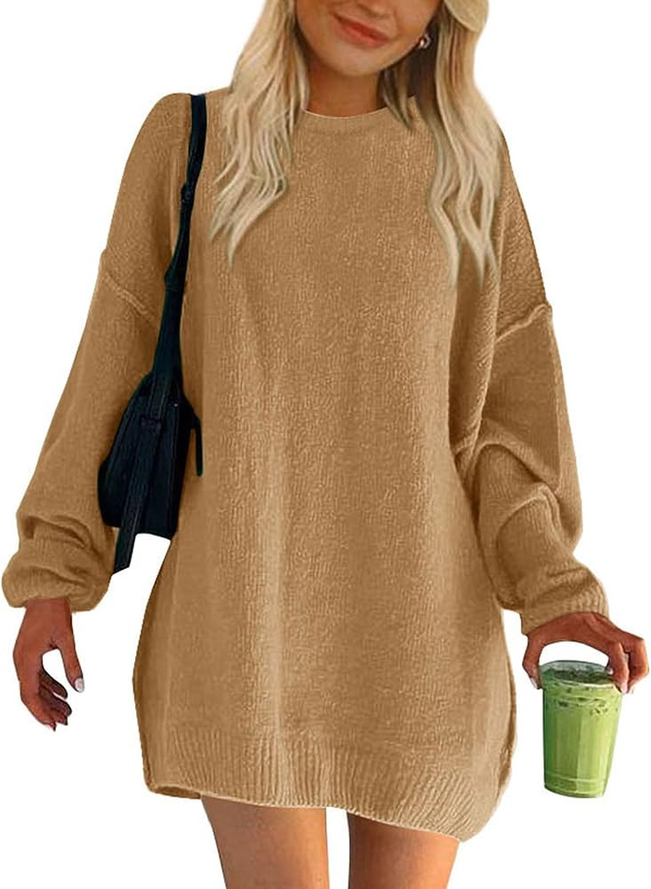 BTFBM 2024 Womens Sweaters Casual Crewneck Long Sleeve Oversized Sweater Dress Fall Winter Loose ... | Amazon (US)