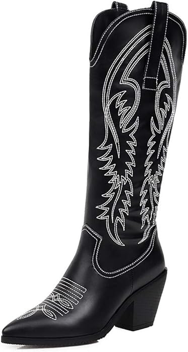 Vimisaoi Knee High Boots for Women, Pointed Toe Pull On Chunky High Heel Western Cowgirl Cowboy W... | Amazon (US)