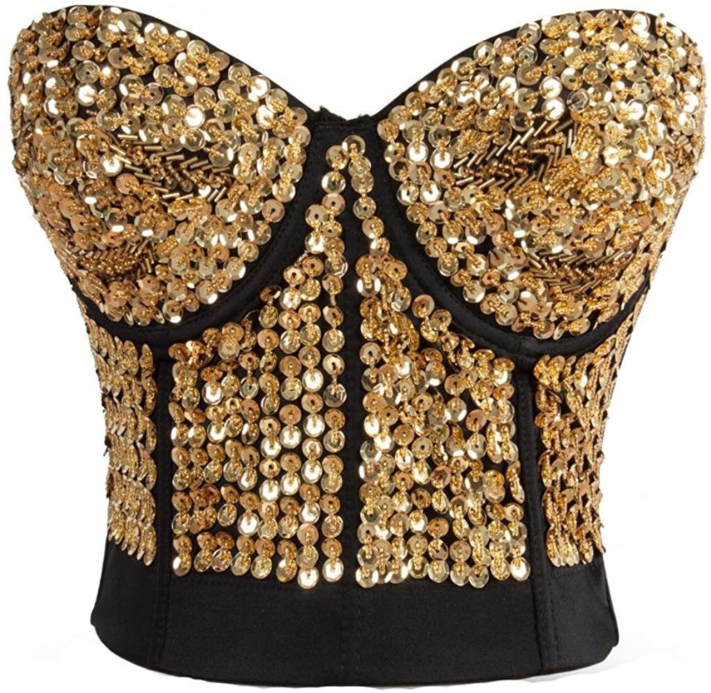 Alivila.Y Fashion Womens Rhinestone Punk Goth Bra Clubwear Corset Top | Amazon (US)