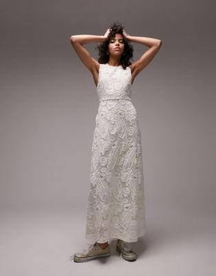 Topshop premium embroidered cut out back maxi dress in ivory | ASOS (Global)