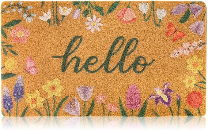 Dripykiaa Floral Hello Spring Door Mat for Front Door 30''x 17'' Coir Welcome Mat with Anti-Slip ... | Amazon (US)