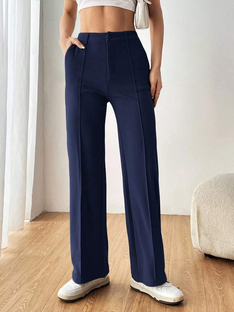 SHEIN EZwear Women's Simple Casual Navy Blue Suit Pants In Fall/Winter | SHEIN