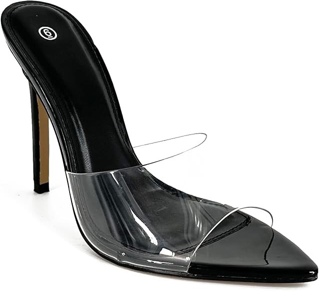 Women Clear Pointed Toe Sandals Stiletto Heels Transparent Strap High Heels Slip on Mules for Wom... | Amazon (US)