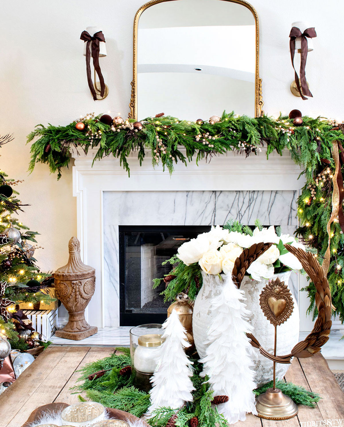 Sharing a look at my Christmas living room decorated in green, brown, and gold! 

 #LTKHoliday #LTKOver40 #LTKHome