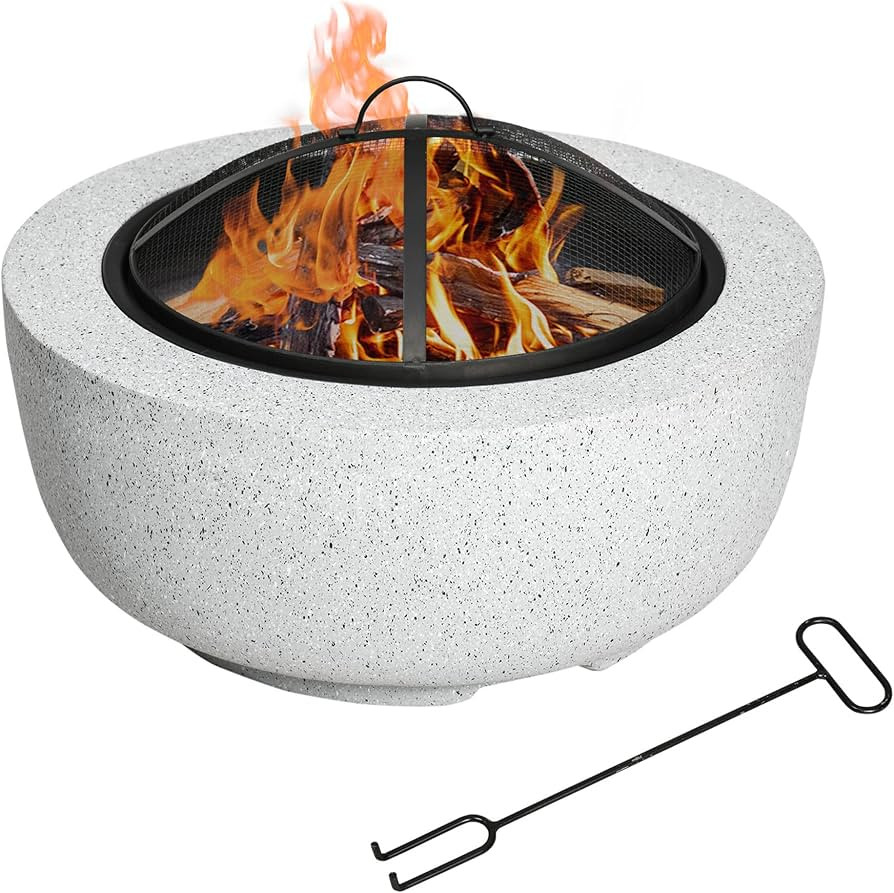 Outsunny 24" Outdoor Fire Pit with Stone Effect, Wood-Burning Firepit Fireplace with Spark Screen... | Amazon (CA)
