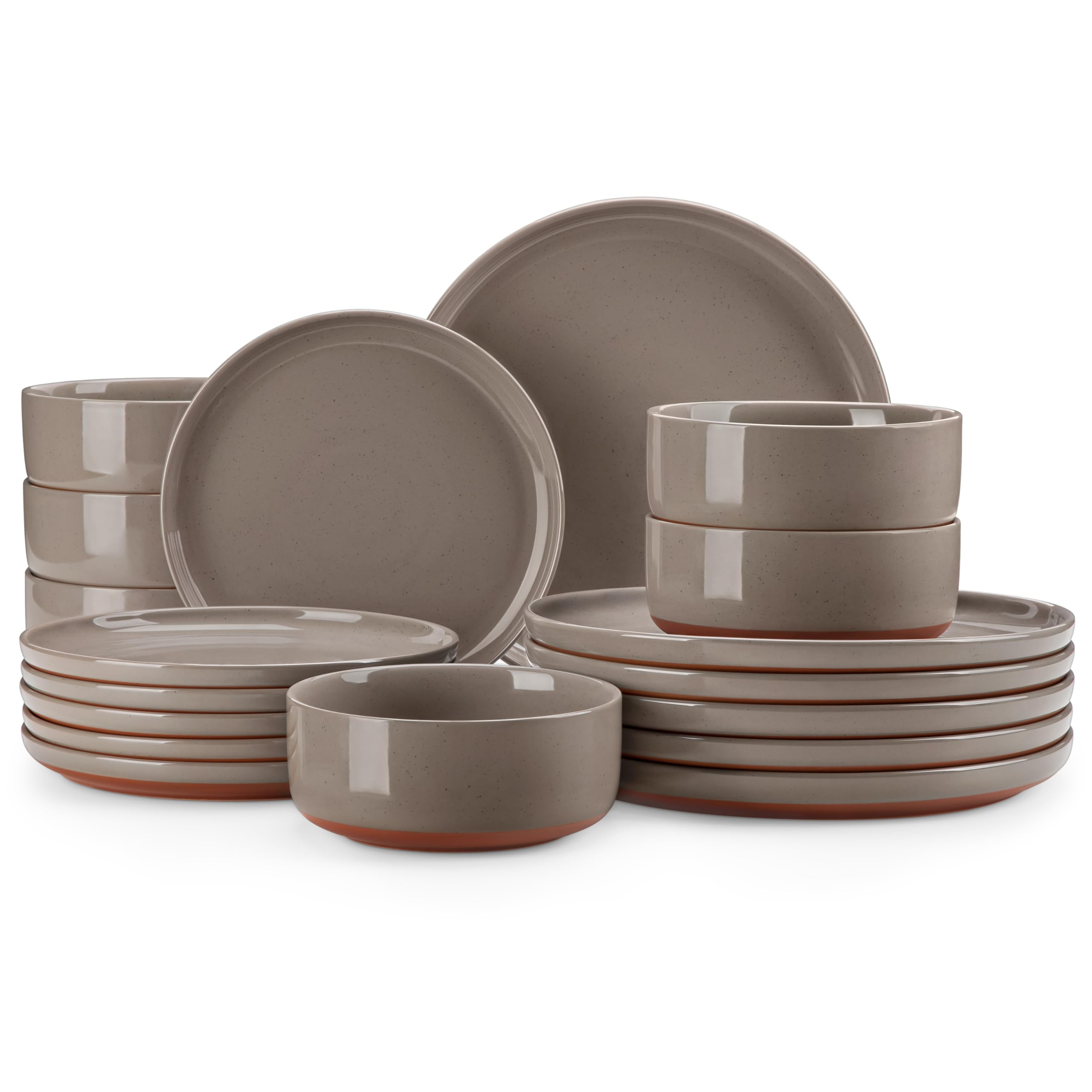 MALACASA Plates and Bowls Sets, 18 Pieces Modern Ceramic Dinnerware Set for 6 Kitchen Dinner Set Stoneware Dishware Dishes Set Microwave and Dishwasher Safe, Brown, Series TARA | Amazon (US)