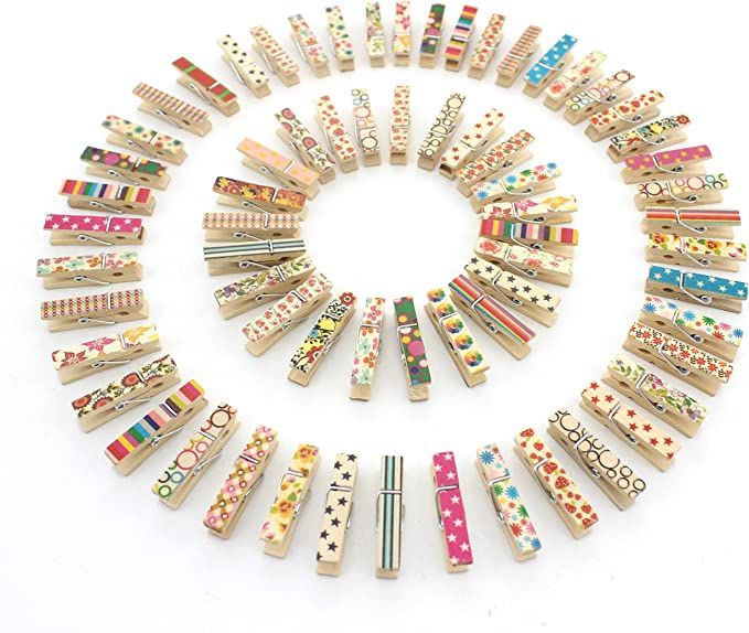 Z ZICOME 100pcs Mini Colorful Natural Wooden Photo Paper Peg Pin Clothespin Craft Clips | Amazon (US)