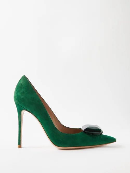 Gianvito Rossi - Jaipur 105 Crystal-embellished Suede Pumps - Womens - Green | Matches (US)