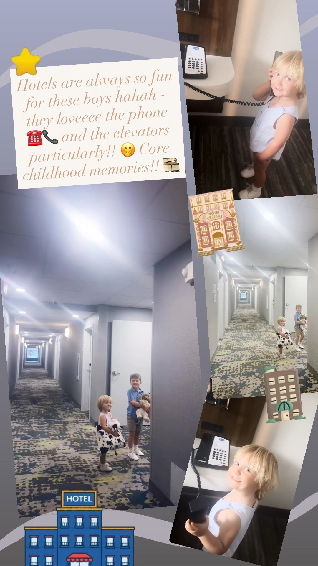 Hotels are always so fun for these boys hahah - they loveeee the phone ☎️📞 and the elevators particularly!! 🤭 Core childhood memories!! 🎞️