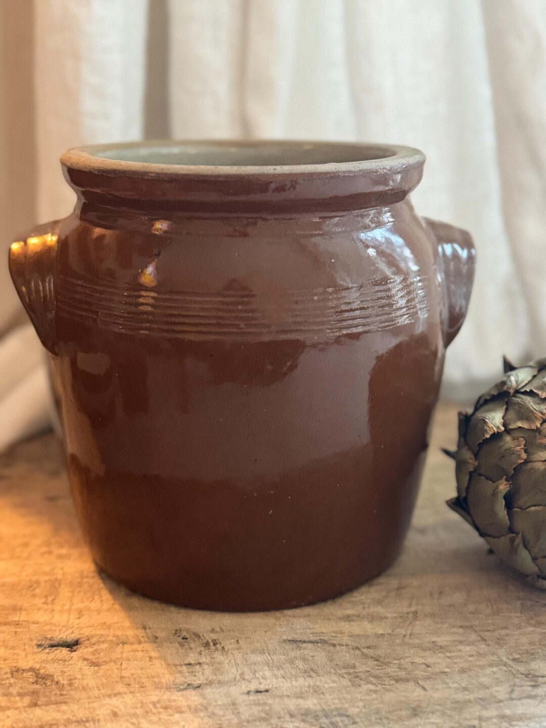 French Vintage Confit Pot | Brown Glazed Stoneware | Mid-century French Kitchen Crock | 8″ - Et... | Etsy (US)