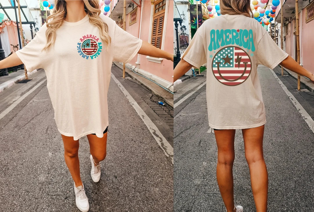 Retro America Shirt, Comfort Color Oversized Tshirt, July 4th,  Beach Shirt, Lounge Comfort Shirt... | Etsy (US)