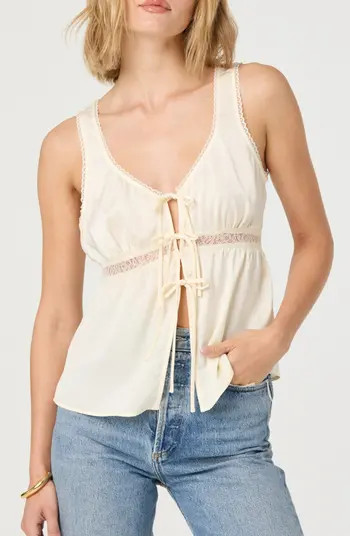 ASTR the Label Tie Front Lace Trim Satin Tank Top | Nordstromrack | Nordstrom Rack
