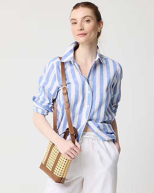 Striped linen-blend button-up shirt | J.Crew Factory