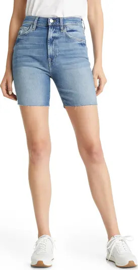 High Waist Raw Hem Denim Bike Shorts | Nordstrom