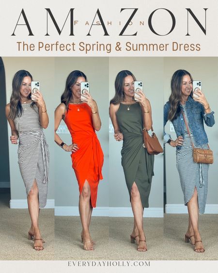 💥save 35% on dress code 35BDYHK9 The best spring and summer faux wrap dress (you tie the tie)For reference: I’m 5’1”, 109lbs size small in striped brown, striped navy, army green, solid orange My favorite strapless bra, two-strap heels TTS, denim jacket TTS, Initial necklace, travel, brunch, wine tasting, everyday, date night

#LTKfindsunder50 #LTKsalealert #LTKstyletip