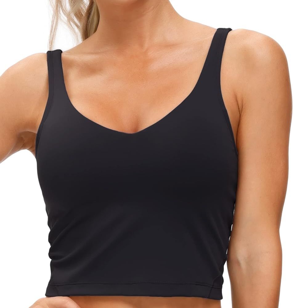 Women’s Longline Sports Bra Wirefree Padded Medium Support Yoga Bras Gym Running Workout Tank Tops | Amazon (US)