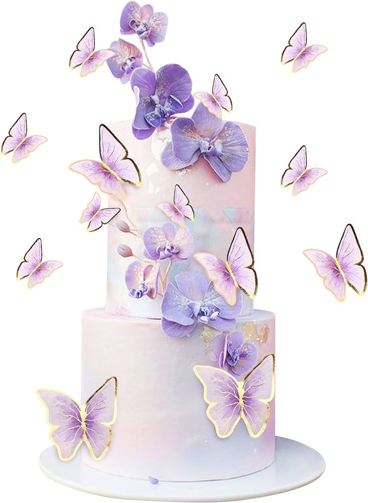 30pcs Purple Gold Edge Mixed Size Lively 3D Waterproof Butterfly Cupcake Topper for Girls Women's... | Amazon (US)