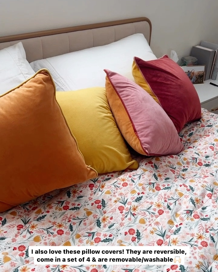 Pillow covers set! Love the pink & yellow set we have in our bedroom and the orange teal set in the living room! Super soft velvet but not that weird velvet texture - reversible, easily removable and washable! Come in so many color sets😍✨ 

#LTKhome