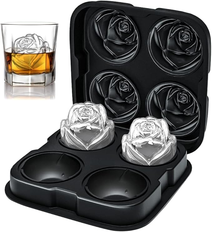 Ice Cube Tray, ROTTAY Rose Ice Cube Maker , Makes Four 2.5inch Rose Shaped Ice Cubes, Easy Releas... | Amazon (US)