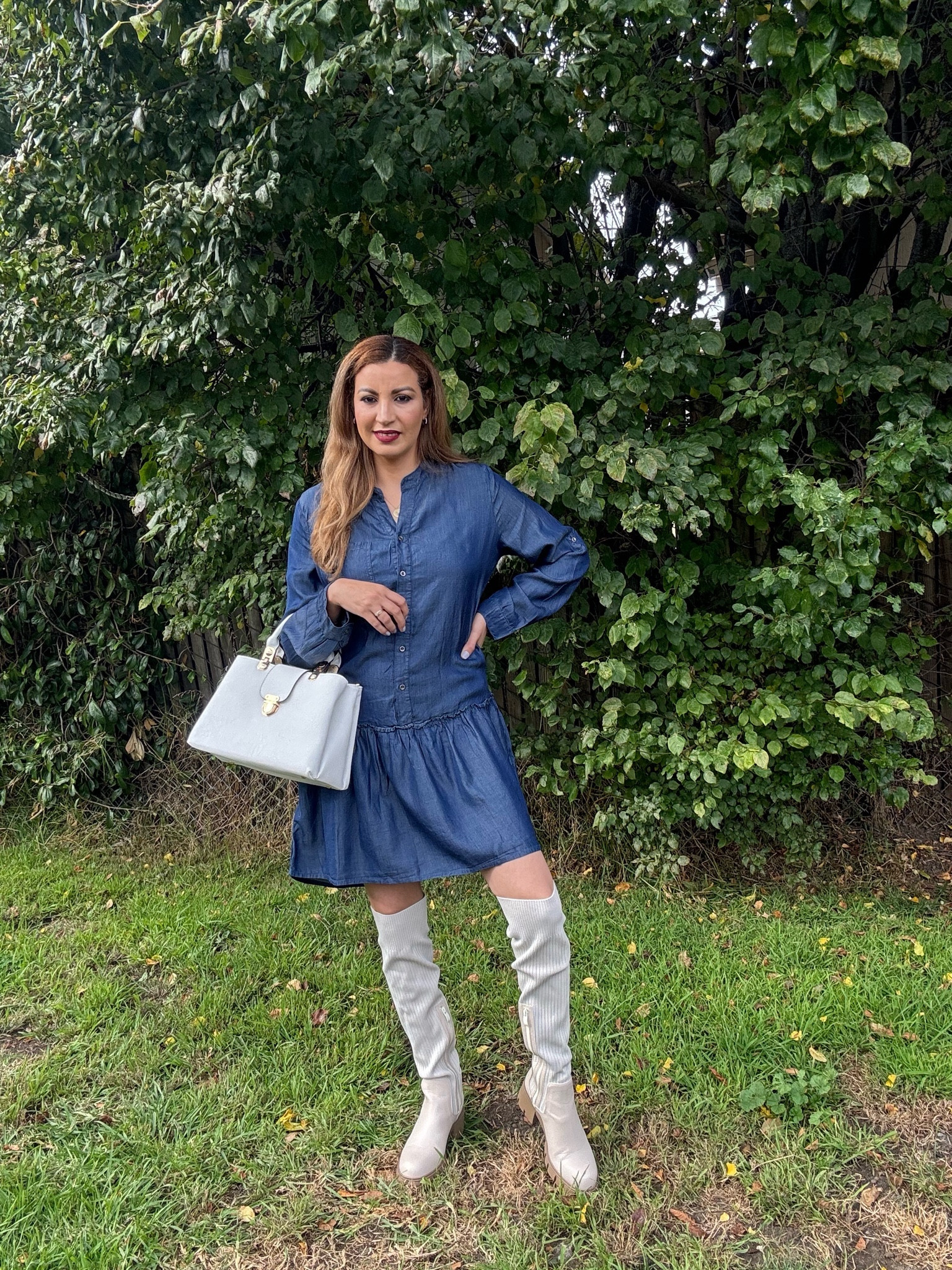 luvamia Vestido de mezclilla para mujer, de manga larga, con botones, con volantes, vestidos de mezclilla estilo cambray, vestidos cortos occidentales con bolsillos
Size:M

Dasein - Bolso de mano para mujer, con asa superior, bolso de piel, bolso de hombro
Color:blanco 

#LTKSeasonal #LTKstyletip #LTKbeauty