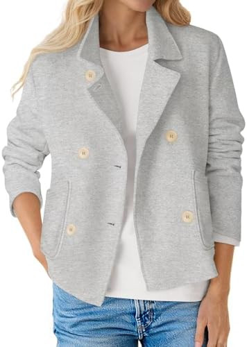 Fisoew Women Cropped Blazers Double Breasted Button Business Blazer Jacket | Amazon (US)