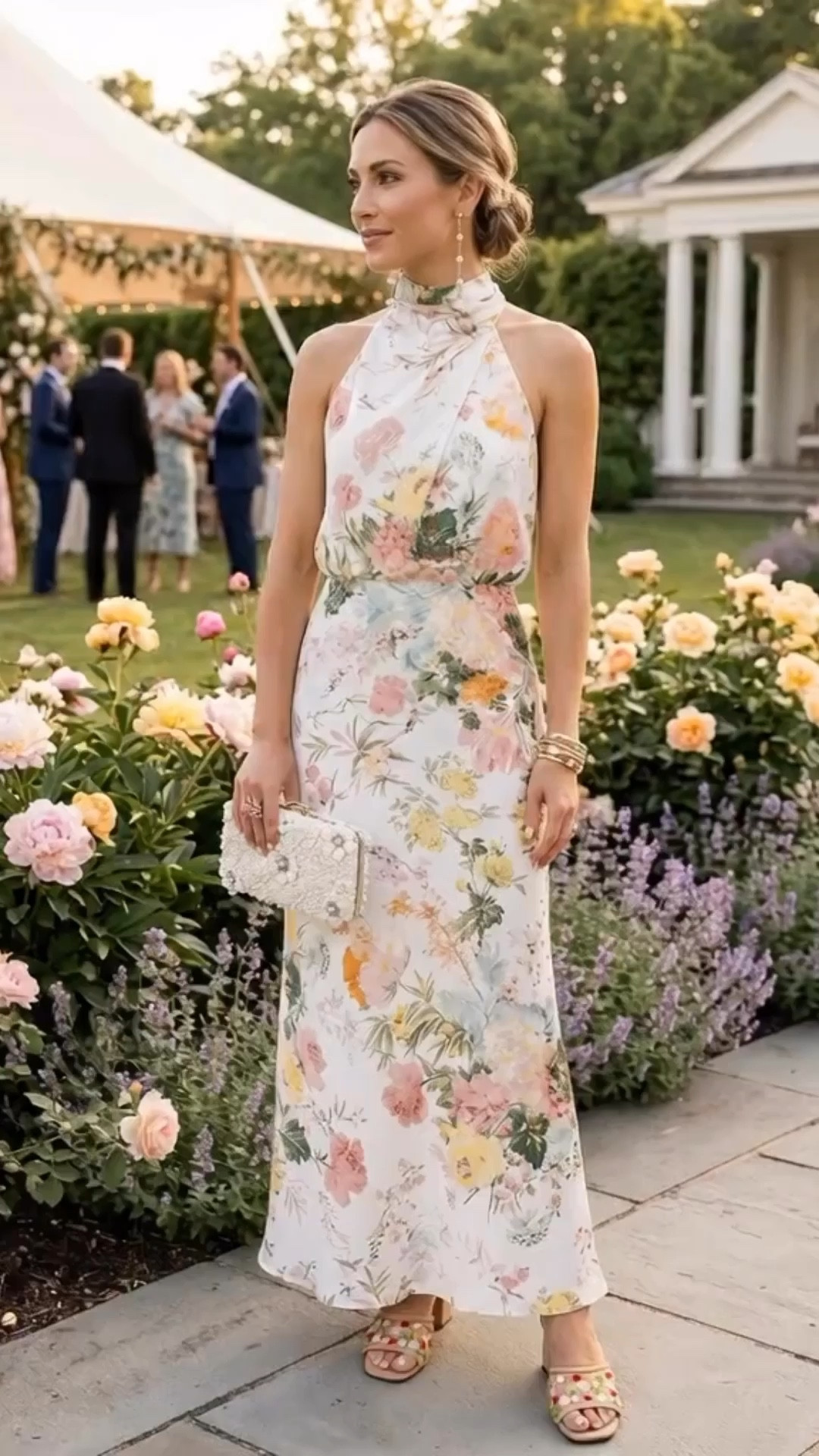 Effortlessly elegant and perfect for a garden wedding, this look is a masterclass in Spring/Summer sophistication. 🌸✨
The center of attention is this stunning floral halter-neck maxi dress, featuring a soft, watercolor botanical print that feels fresh and airy. To keep the look polished and cohesive, we’ve paired it with textures that pop: a pearl-embellished 3D floral clutch and those incredible floral embroidered block heels for a touch of whimsical detail.
For the finishing touches, it’s all about the gold accents. The long pearl drop earrings add a linear elegance that beautifully complements the high neckline, while the stacked gold bangles and leaf-motif wrap ring bring a hint of nature-inspired glamour.

#WeddingGuestOutfıt #SpringWedding #GardenPartyStyle #FloralDress #SummerFashion #LTKwedding #ElegantStyle #WeddingGuestInspo #LTKFashion #LTKStyletip